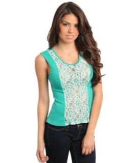 247 Frenzy Sleeveless Front Lace Panel Top   Teal (Small)