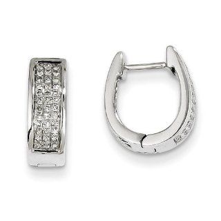 14K White Gold Diamond Small Hinged Oval Hoop Huggie Earrings Carat Wt  0.248ct Jewelry