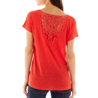 I Jeans By Buffalo Short Sleeve Lace Inset Tee, Coral Nectar, Womens