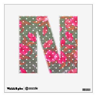 Letter N   Floral with Polka Dot Wall Decal