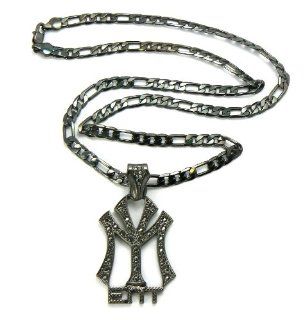 Hip Hop Hematite Rhinestone Young Money Pendant Figaro Chain Necklace MSP271HE Jewelry