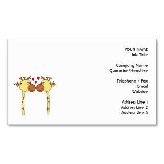 Two Giraffes with Red Love Hearts. Cartoon Business Card Template