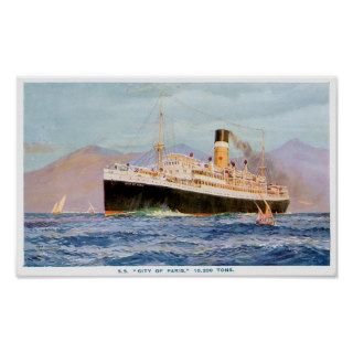 SS City of Paris Vintage Passenger Ship Poster