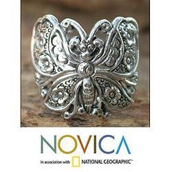 Sterling Silver 'Spring Butterfly' Cocktail Ring (Thailand) Novica Rings