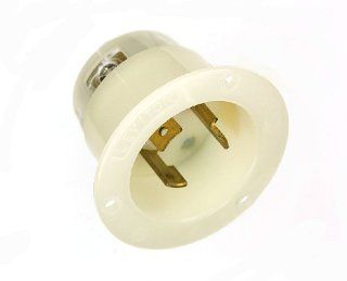 Leviton 2635 30 Amp, 277 Volt, Flanged Inlet Locking Receptacle, Industrial Grade, Grounding, White   Electric Plugs  
