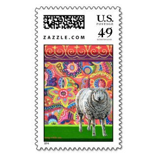 Colorful Sheep Art Postage Stamps Briefmarke