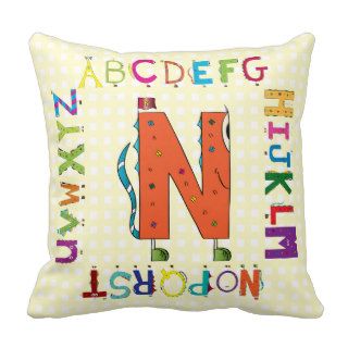 Funny Fellows™ Cartoon Character Alphabet Letter N Throw Pillow