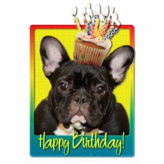 Birthday Cupcake   French Bulldog   Teal Photo Sculptures