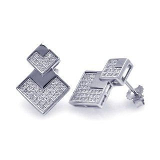 Sterling Silver Earrings Diamond Shape Micro Pave Earrings Stud Earrings Jewelry