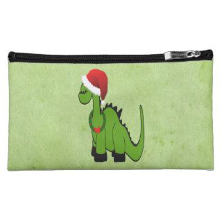 Green Dinosaur in a Santa Hat for Christmas Makeup Bag