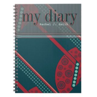 Teal Red Modern Abstract CustomName Diary Notebook