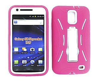 For Samsung Galaxy S Ii Skyrocket I727 Hot Pink Skin White Snap Stand + Hybrid Rubber Hard Snap On Case Accessories Cell Phones & Accessories