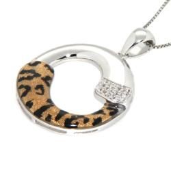 Pearlz Ocean Silver Animal Print Enamel and White Topaz Necklace Pearlz Ocean Fashion Necklaces