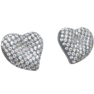 Womens .925 sterling silver Black and white heart earring MLCZ289 4mm thick and 13mm wide Size Stud Earrings Jewelry