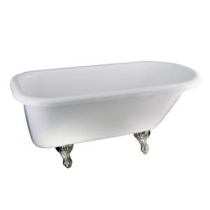 5 ft. Double Acrylic Brushed Nickel Ball and Claw Feet Roll Top Tub in White ADTR60 WH BN