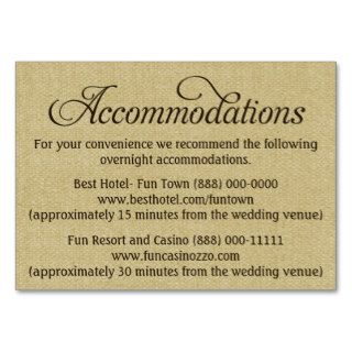 Burlap Wedding Accommodation   Reception Cards Business Card Template