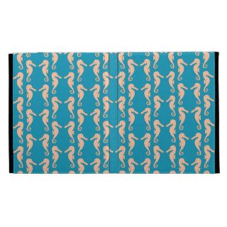 Teal and Peach Color Seahorse Pattern. iPad Case