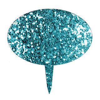 Girly Solid Aqua Glitter Look Cake Toppers