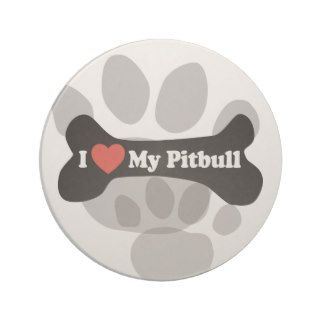 I Love My Pitbull   Dog Bone Drink Coasters