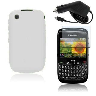 BlackBerry Curve 8520/8530/9300/9330 3G   White Soft Silicone Skin + Car Charger [AccessoryOne Brand] Cell Phones & Accessories