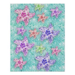 Girly starfish & flower, glitter teal photo print