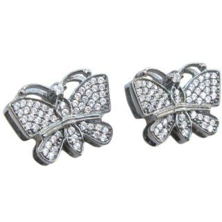 Womens .925 sterling silver Black and white butterfly earring 3 MLCZ271 4mm thick and 15mm wide Size Stud Earrings Jewelry