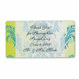 turquoise and lime green ornate damask shipping label