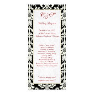 25 Black/White Damask Wedding Programs Rack Card Template