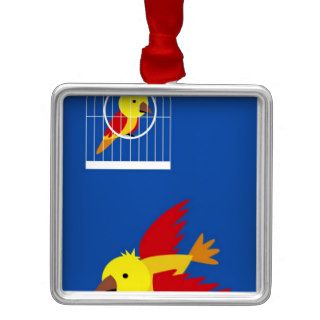 bird in cage, flying bird christmas ornament