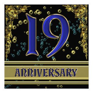 Black and Gold 19th Anniversary party Personalized Invitation