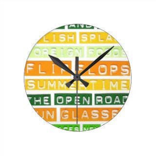 Summer Time, Flip Flops   Orange, Yellow and Green Round Wall Clock