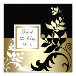 Black White Gold Womans 50th Birthday Party Personalized Invites