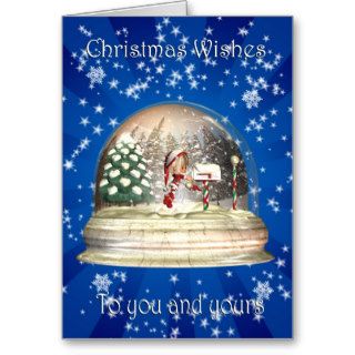 Christmas Snow Globe with little elf and mail box Card