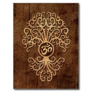 Om Tree with Wood Grain Effect Postcards