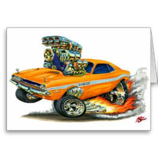 1970 72 Dodge Challenger Orange Car Greeting Cards