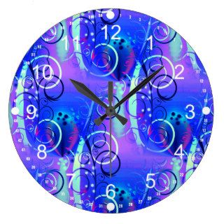 Abstract Floral Swirl Blue Purple Girly Gifts Wallclock