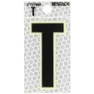 Brady 3000 T 2 3/8" Height, 1 1/2" Width, B 309 High Intensity Prismatic Reflective Sheeting, Black And Silver Color Glow In The Dark/Ultra Reflective Letter, Legend "T" (Pack Of 10) Industrial Warning Signs Industrial & Scientifi