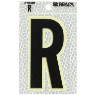 Brady 3010 R 3 1/2" Height, 2 1/2" Width, B 309 High Intensity Prismatic Reflective Sheeting, Black And Silver Color Glow In The Dark/Ultra Reflective Letter, Legend "R" (Pack Of 10) Industrial Warning Signs Industrial & Scientifi