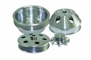 SBC Chevy 283 400 Machined Aluminum LWP Serpentine Pulley Kit Automotive