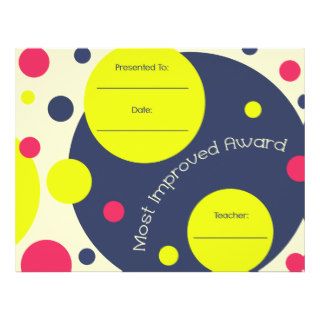 Most Improved Award Certificate Pink Yellow Blue Letterhead Template