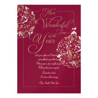 Deep Red Christmas Party Bauble Invitation