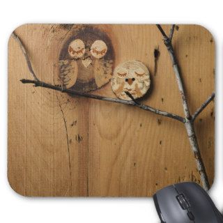 Whimsical Knothole owls Mousepads