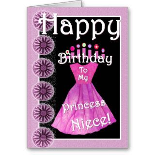 Happy Birthday Princess Niece Pink Dress & Candles Greeting Cards