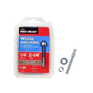 Red Head 1/4 in. x 2 1/4 in. Zinc Plated Steel Hex Nut Head Solid Concrete Wedge Anchors (25 Pack) 11277
