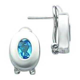 Sterling Silver Blue Topaz Oval Earrings Jewelry Stud Earrings Jewelry