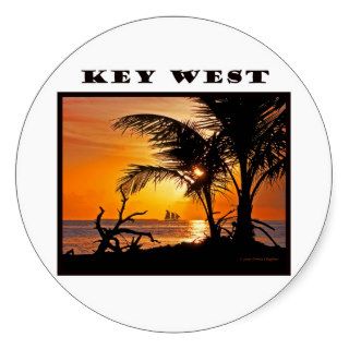 Gorgeous Key West Sunset Palm Trees Sailboat Round Stickers
