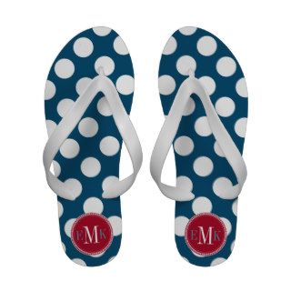 Nautical Blue White Big Polka Dots Red Monogram Sandals