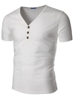 Doublju Mens V Neck T shirts with Skull Button at  Mens Clothing store Henley Shirts