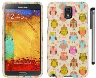 For Samsung Galaxy Note 3 Pink Blue Fancy Owl Design Hard Protector Cover Case with ApexGears Stylus Pen Cell Phones & Accessories