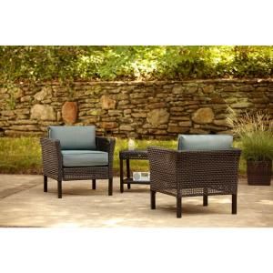 Hampton Bay Fenton 3 Piece Patio Chat Set with Peacock and Java Patio Cushion DY9131 3PC
